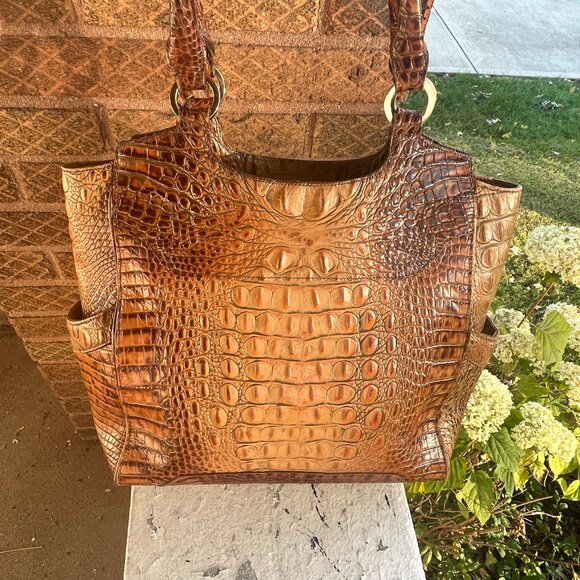 BRAHMIN Melbourne Toasted Almond Moc Croc Top Handles Shoulder Bag Hobo Rare - Picture 2 of 10